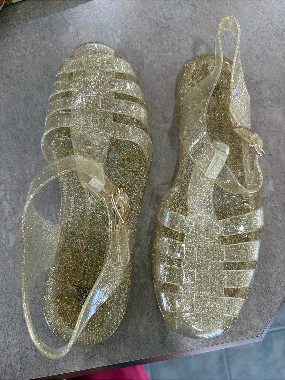 Sparkle gold jelly fisherman sandals